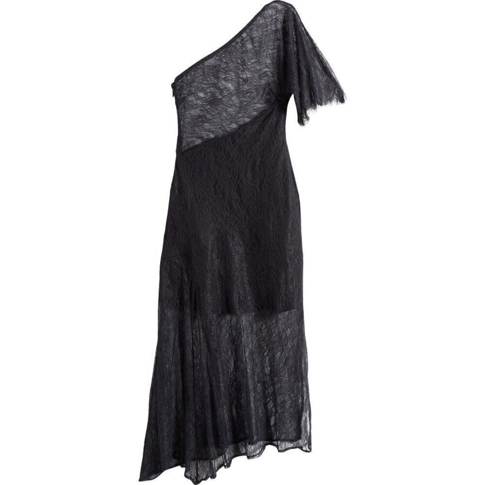 ASOS One Shoulder Dress Sheer Lace Asymmetrical Midi Evening Black NWOT 8